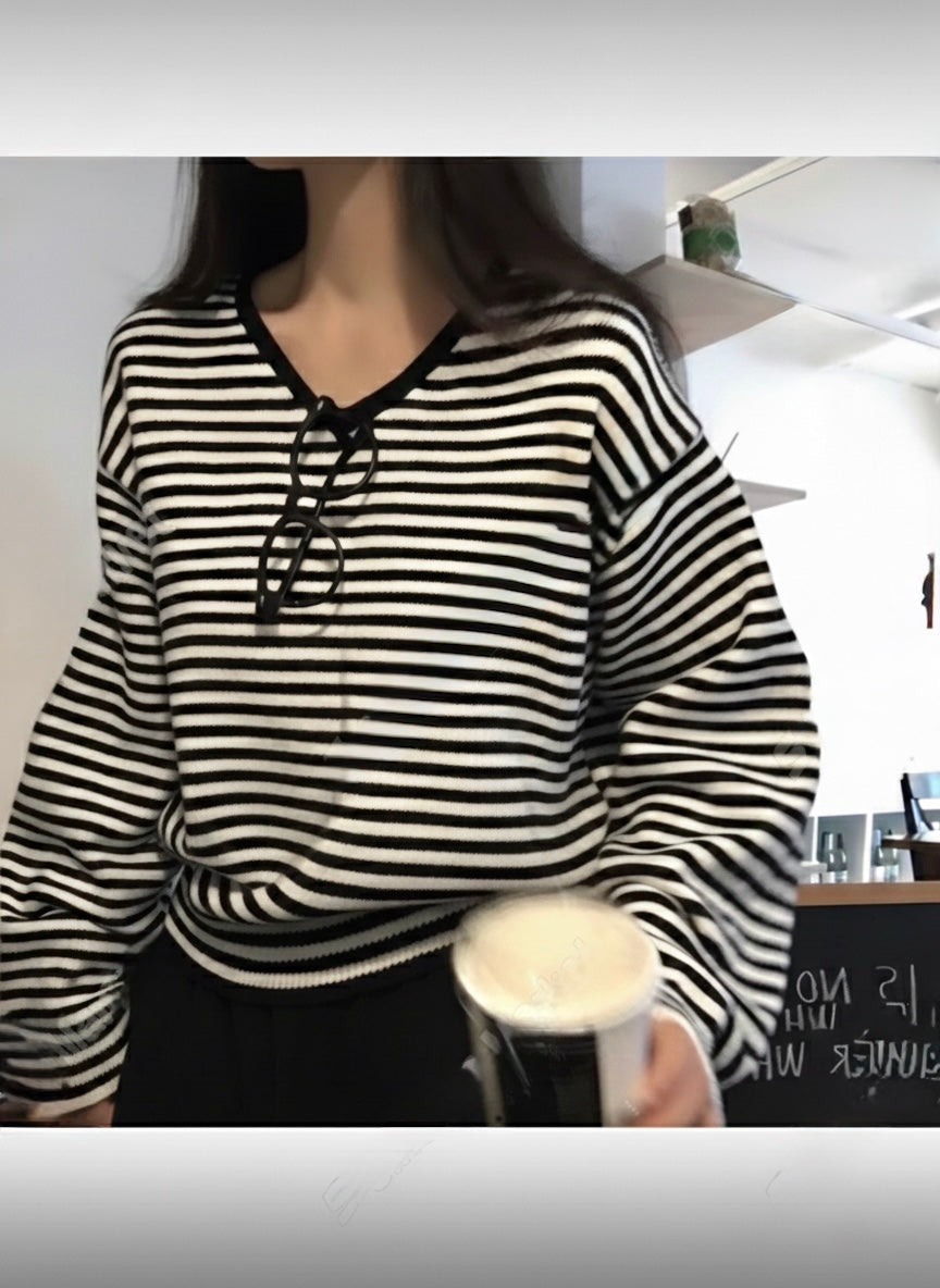 V-neck Striped Sweatshirt