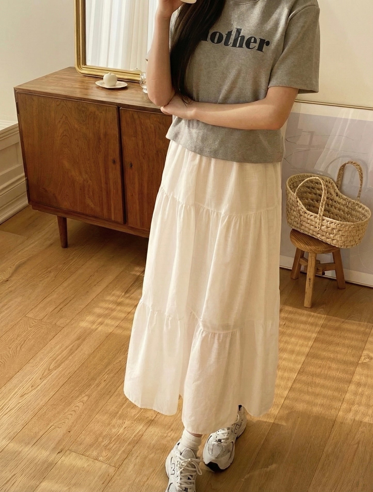 Tiered White Long Skirt