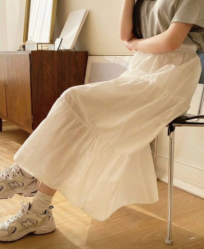 Tiered White Long Skirt