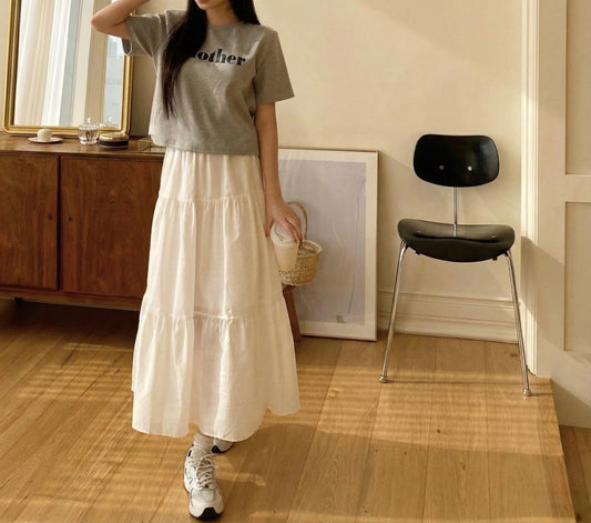 Tiered White Long Skirt