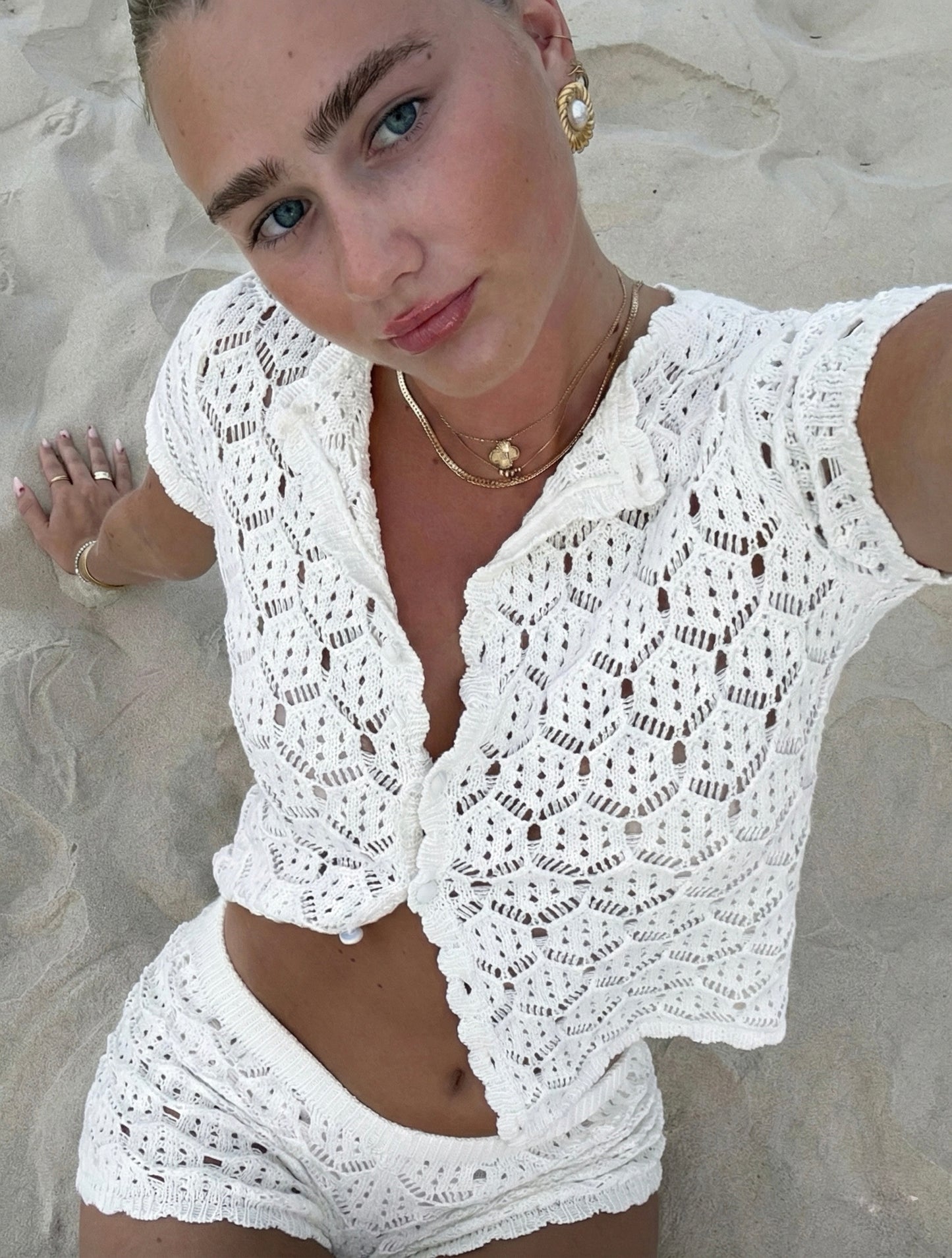 Cream Two Piece Top and Pants set