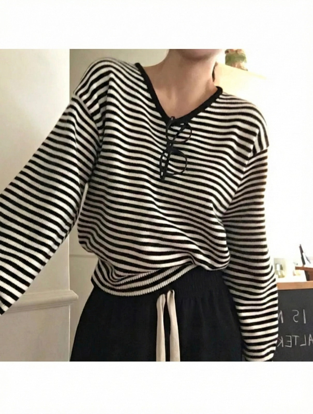 V-neck Striped Sweatshirt