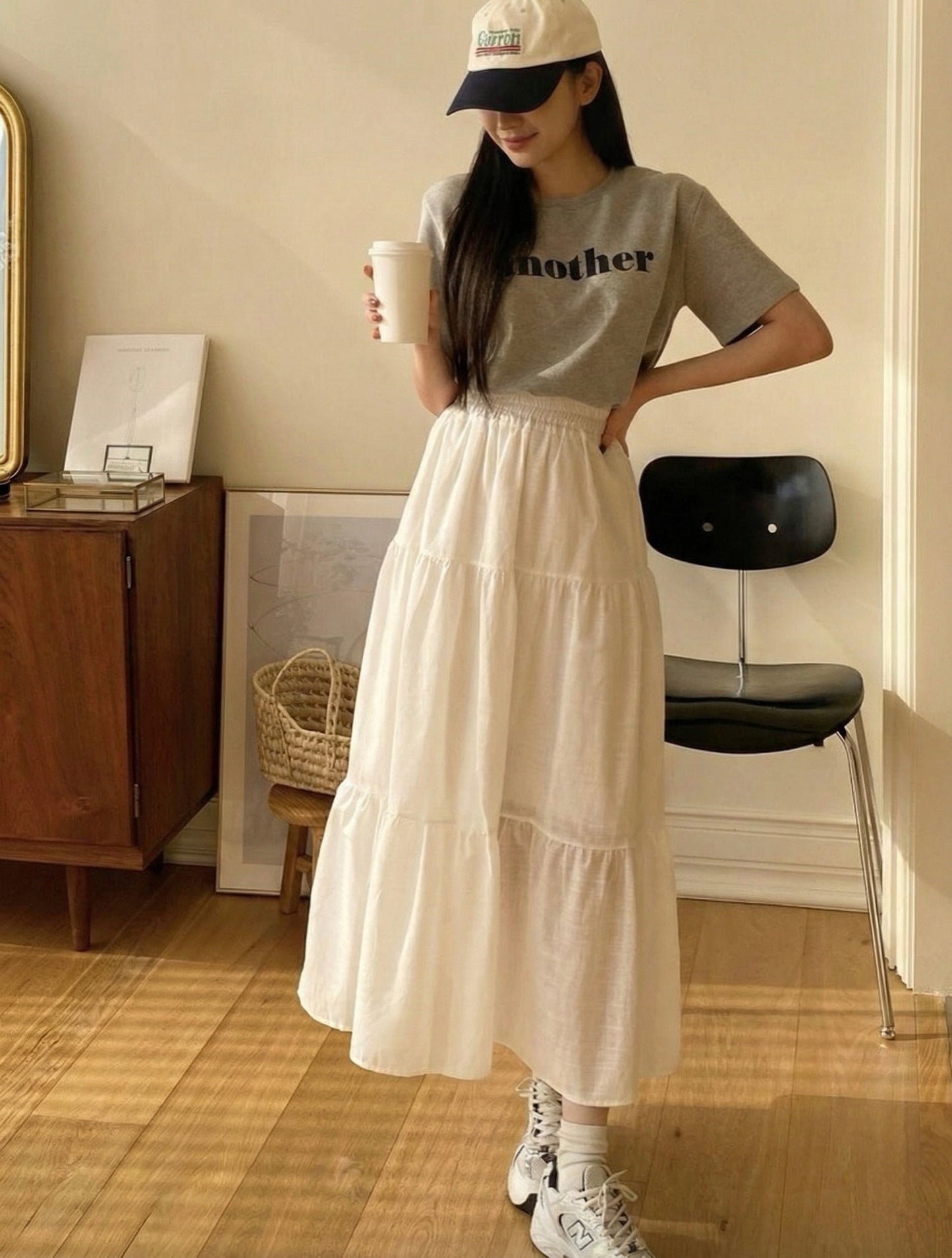 Tiered White Long Skirt