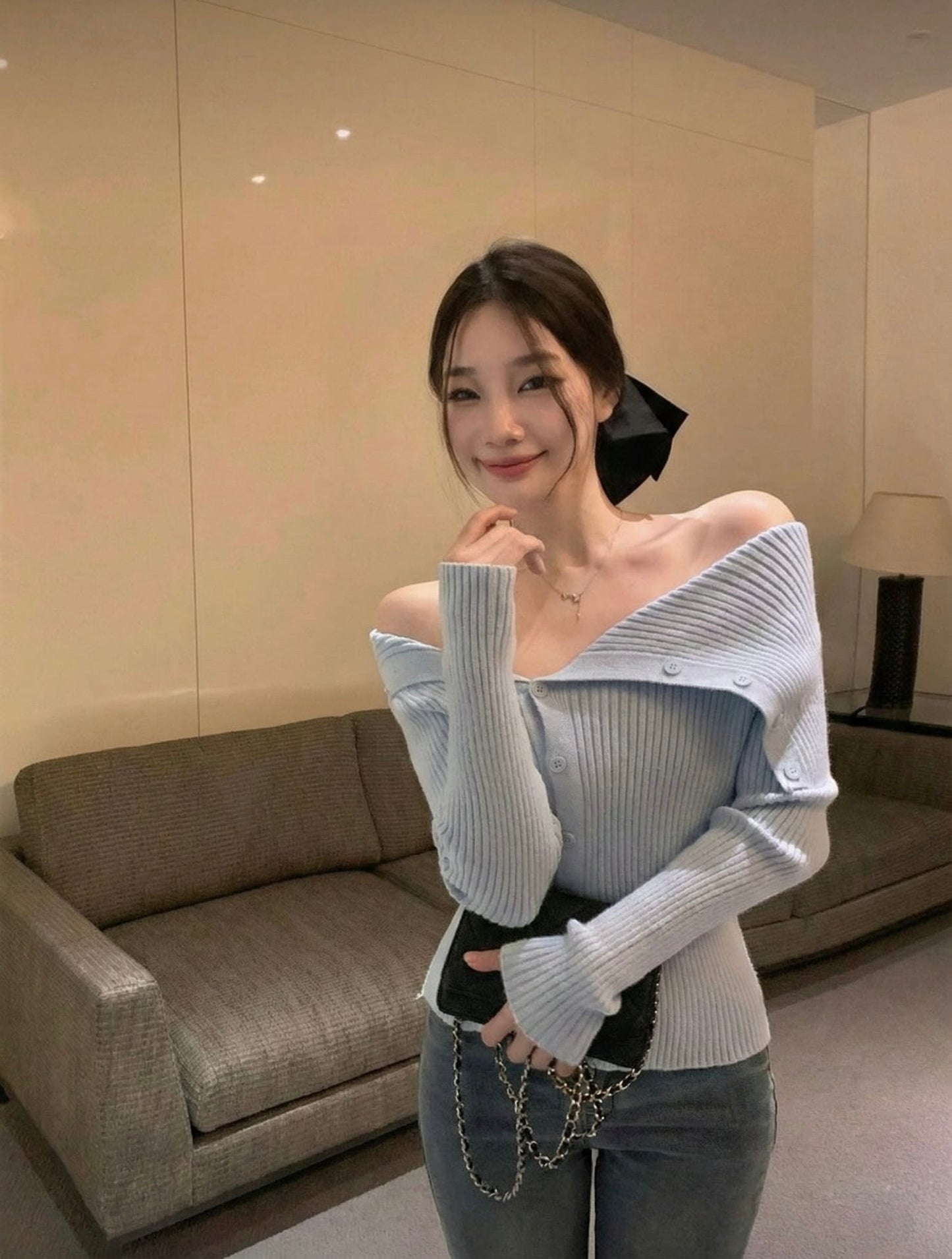 Off Shoulder Ribbed Knit
