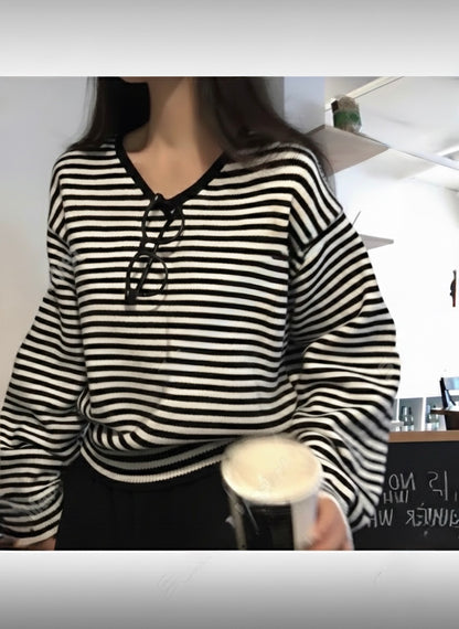 V-neck Striped Sweatshirt